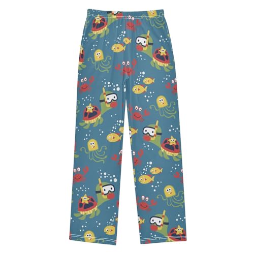 Diving Turtle Crab Boys Long Pants Soft Trousers Elastic Waist Kids Lounge Bottoms with Pockets S-XL