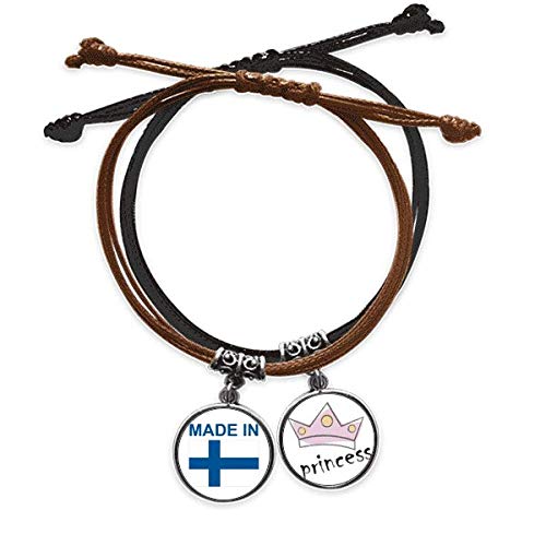 Pulsera de Finlandia de cuero y cuerda ajustable con diseño de amor