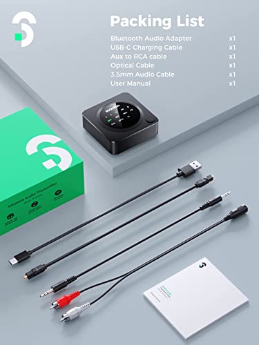 Bluetooth 5.0 Transmitter Receiver For Tv, Aptx Low Latency Wireless Audio Adapter With Volume Control, Optical Aux Rca Bluetooth Splitter For 2 Headphones #TOP6