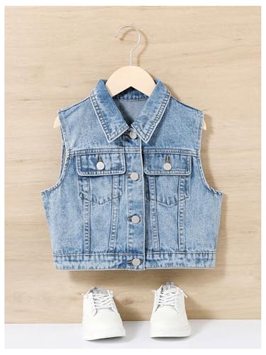 Image of SweatyRocks Girl's Denim Vest Button Down Sleeveless Jean Jacket Outerwear with Pockets