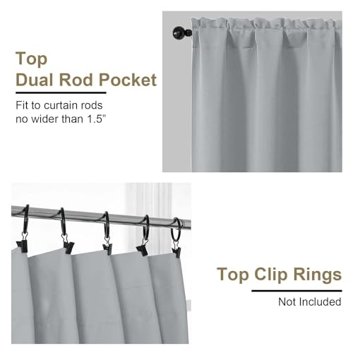 Image of Silver Grey Blackout Curtains for Bedroom 84 Inch Length 2 Panels, Soft Fabric Room Darkening Curtains for Living Room, Dual Rod Pocket Design Modern Window Treatment Drapes, 2x40Wx84L Inches