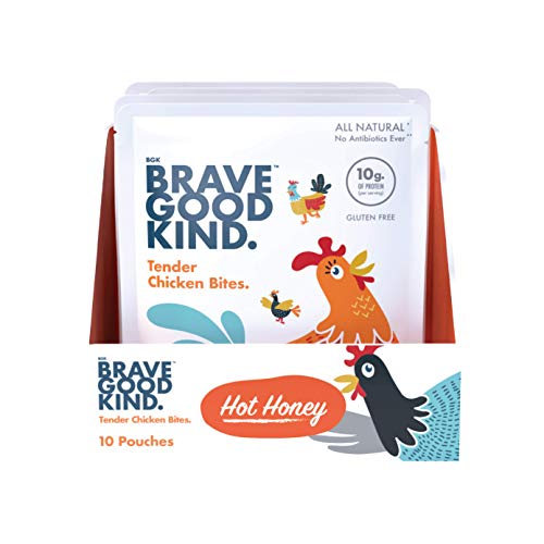 BRAVE GOOD KIND Tender Chicken Bites Hot Honey Flavor, Delicious Jerky, All-Natural, Gluten-Free Protein Meat Snack with No MSG or Nitrates, 2.5 Ounces, 10-Pack