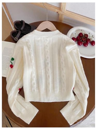 Image of BEAUDRM Girl's Cute Bow Sweater Crew Neck Long Sleeve Drop Shoulder Loose Pullover Tops