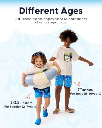 maamgic Boys Swim Trunks with Compression Liner Toddler Stretch Swim Shorts Quick Dry Swimming Trunks Boxer Brief 2 in 1 Beach Shorts Navy Lake Blue 10/12 - 4