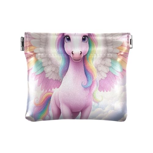 Rainbow Horse Clouds Coin Purse Leather Pouch Change Purse, Squeeze Coin Pouch for Cards, Keys & Lipsticks, Unisex