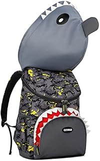 Shark Kids Backpack for Boys, 13 Inch Toddler Hooded Bookbag for Travel Elementary School Preschool with Waterproof Cap