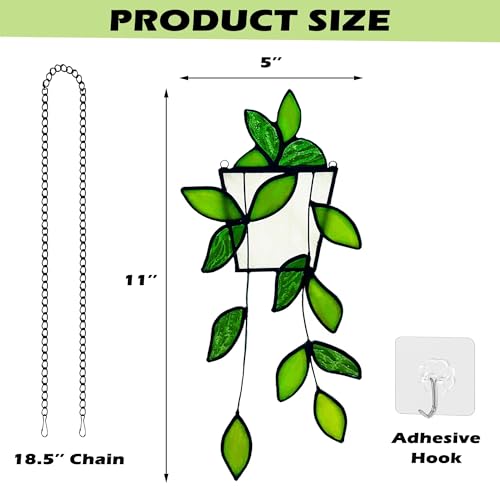 Royxen Stained Glass Window Hanging Green Plants Artificial Deocr Faux Plant Suncatchers, Gift for Plant Lover