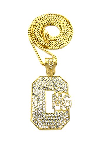 Crescendo SJ INC New ICED Out 'CMG' Pendant &2mm/24 Box Chain Hip HOP Necklace - XZ134BXG