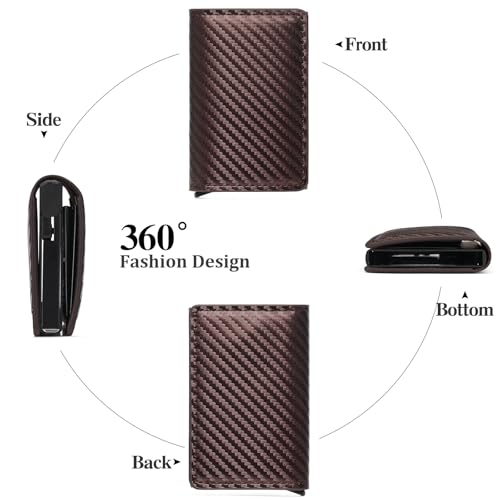 Mens Wallet Card Holder for Minimalist Front Pocket Wallet RFID Blocking Pop Up Aluminum Case Credit Card Wallet (Carbon)4