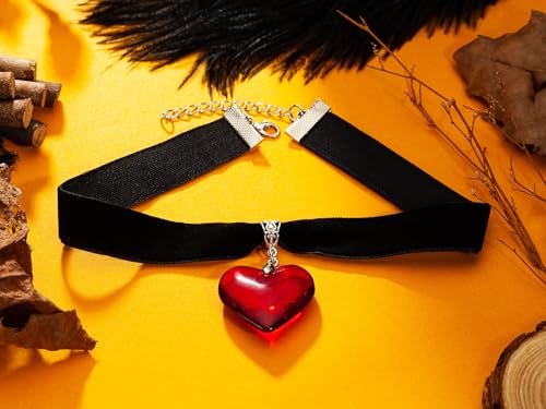 RareLove Red Heart Vampire Necklace Queen of Hearts Accessories 18 mm Black Velvet Choker Halloween Choker Necklace for Women Adjustable3