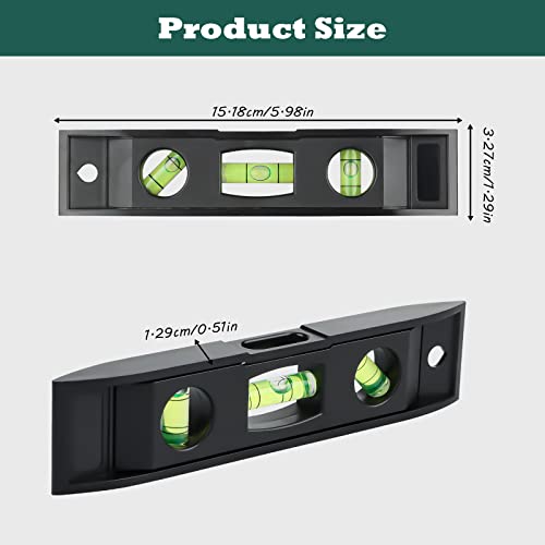 Wasserwaage Klein 2 Stück,RUNEAY 153mm Wasserwaage mit Magnet Torpedo mit 3 Libellen 45 ° 90 ° 180°(Schwarz)