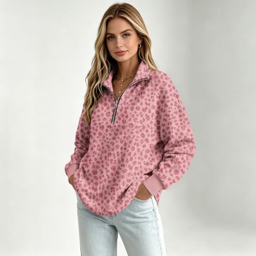 Gumipy Quarter Zip Pullover Women Leopard Print Casual Pullover Sweatshirt - image 4
