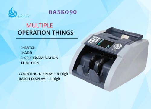 Image of ELCONS Note Counting Machine BANKO-90 | High-Speed Cash Counter 1000 Notes /Min | Fake Note Detection with UV, MG & IR Sensors | Automatic Value Detection | LED Display & Batch Counting (Grey)