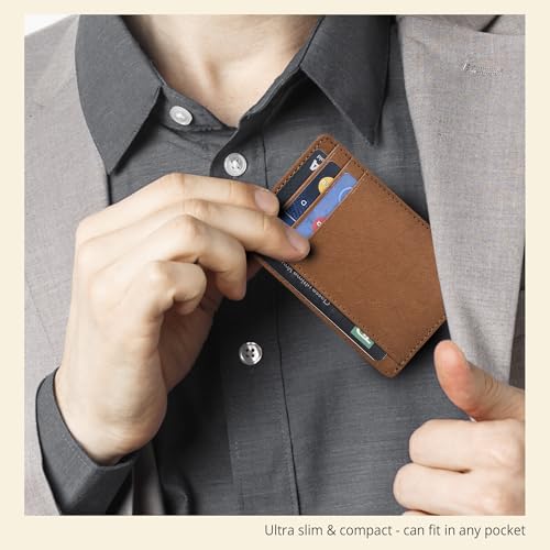 Image of Oak Leathers Leather Slim Minimalist Wallet for Men & Women RFID Front Pocket Leather Card Holder Wallets (Cognac)
