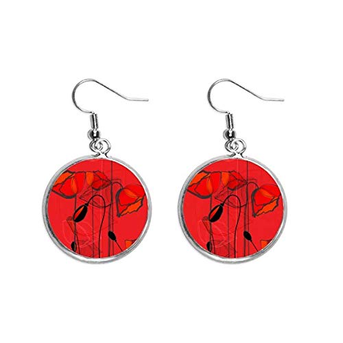 Pendientes de plata con flores rojas de diseño artístico exclusivo para mujer