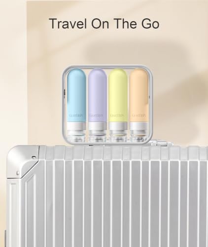 Image of Quatish Travel Bottles for Toiletries, Original Patented Leak Proof Travel Size Containers, 3 oz Tsa Approved Silicone Shampoo and Conditioner Bottles, 4 Pack, Red Rock,Butter Cream