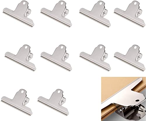 Norhogo Bulldog-clips, 10 stuks, zilver, roestvrij staal, metalen scharnier-clips, bestand geldbinders voor thuis, kantoormeubels, foto's, kantoorbenodigdheden (10 cm)