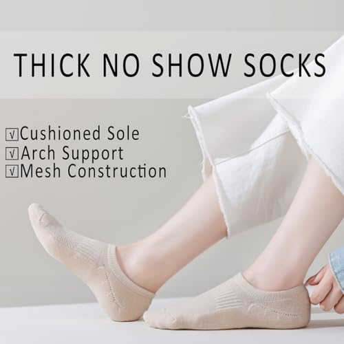 Image of EPEIUS Thick No Show Socks for Women Athletic Ankle Socks Cushioned Running Low Cut Non Slip Footies 3 /6 Pairs