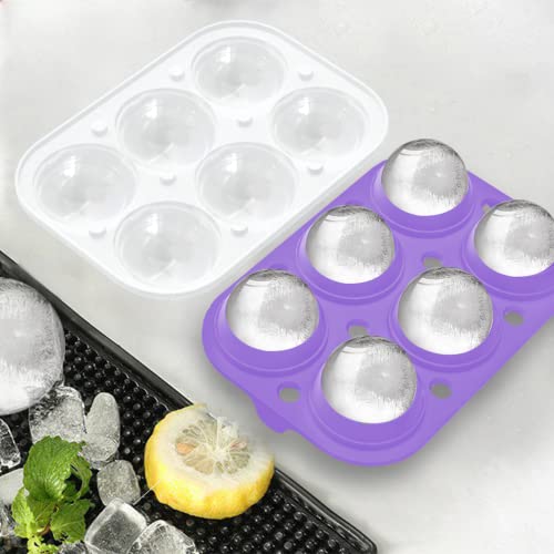 Image of 2 Pack Ice Cube Tray, 2 inch Sphere Ice Ball Mold with Lid & Large Square Maker