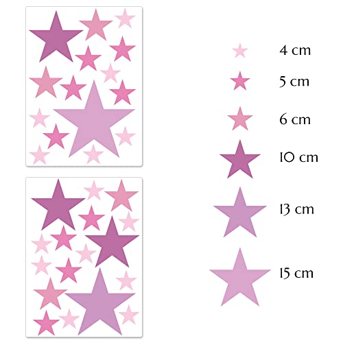 PREMYO Set of 32 Stars Wall Stickers Kids - Nursery Decor Easy to Apply - Decals for Bedrooms for Girls Boys Pastell Pink - Image 2