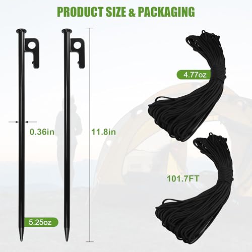 Goldlife Pond Fountain Aerator Fixing Accessories - 2×Metal Ground Stakes with 2×101ft Braided Nylon Rope, Heavy Duty Tent Stake Pegs and Paracord For Camping Tent, Canopies, Carport, Fountain Aerator - Thumbnail 2