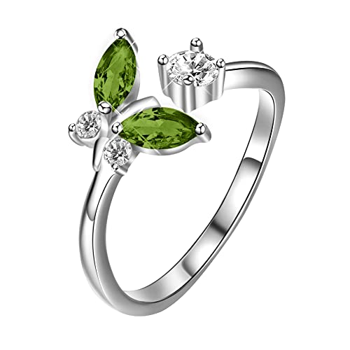 AOBOCO Sterling Silver Butterfly Open Adjustable Ring Embellished with Crystal from Austria, Anniversary Birthday Jewelry Gifts for Women Girls, Size 6 7 8 9 10