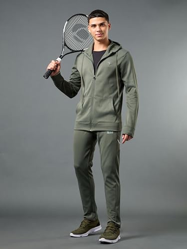 Image of TECHNOSPORT Mens Fleece Slim Fit Solid Regular Fit Hooded Jacket with Techno Warm+, Fast Dry for Winter Use