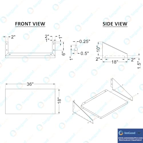 Image of AmGood Stainless Steel Wall Shelf with Side Guards (36 inch Long x 18 inch Deep)