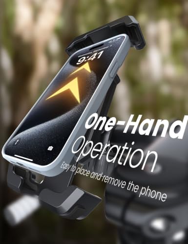 Image of Pnitri 2026 New Upgraded Bike Phone Holder Handlebar - 1S Quick Install, Motorcycle Phone Mount, Bicycle Phone Holder fit Large Phone Case for iPhone Samsung (Black-with Shock Absorption)