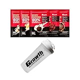 Combo - Whey Protein Concentrado 30g em Sachê (5un - Chocolate, Cookies and Cream, Beijinho, Milkshake de Chocolate e Mousse de Maracujá) + Coqueteleira 600ml Branca - Growth