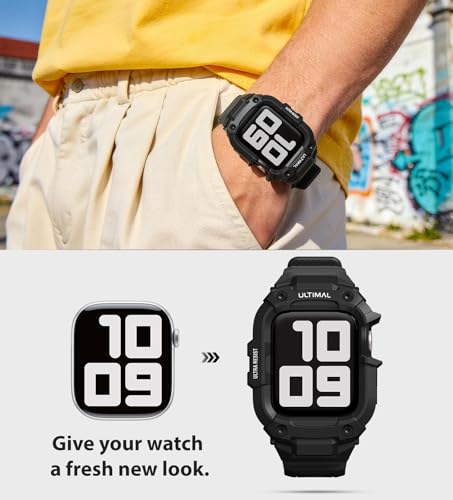 Image of ULTIMAL Rugged Band with Case for Apple Watch 46mm, Military-Grade Shockproof Protective Strap for Men, All-in-One Outdoor Sport Watch Band Compatible with iWatch Series 11 /10 (Black)