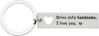 Nimteve Drive Safe Keychain Gift For Men – Personalized Initial Keychain With “Drive Safe Handsome” Message, Stainless Steel, For Dad, Husband, Boyfriend