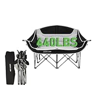 Green Lion Portable Folding Double Camping Chair, Loveseat 2 Cup & Wine Glass Holder, 600D Oxford Fabric + Steel Pipe Material, Safety Lock, Great for Camping, Tailgating, Firepits, Patio & More