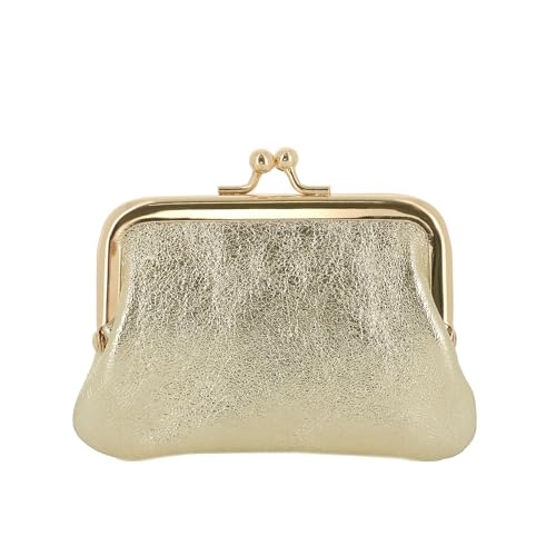 Petit Porte-Monnaie Cuir Véritable Irisé Femme - Fermoir Clic Clac en Métal - Compartiments Spacieux - Pratique Polyvalent - Doré