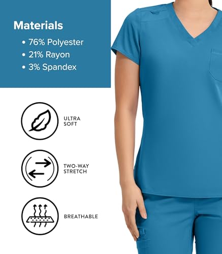 Image of Med Couture Women's V-Neck Scrub Top, Modern Fit Tuck-in Top with Stretchy Rib-Knit Shoulders and Chest Pocket - MC7448