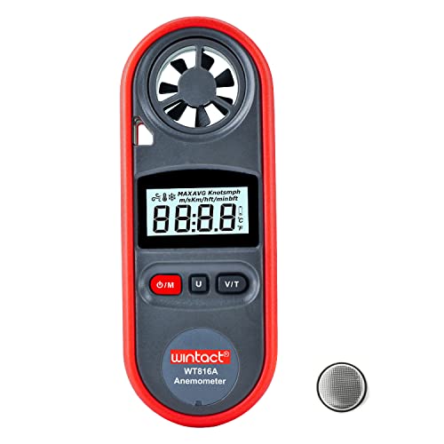 anemometer for hvac - Wintact Handheld Anemometer Waterproof, Small Digital Wind Speed Meter Gauge, Pocket Air Flow Tester with Measuring Wind Temperature 14℉ to 113℉ for House HVAC Duct Outdoor Kite Boat Sailing Surfing