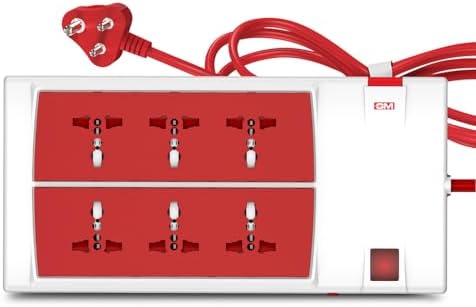 GM 3059 Power Strip | 6 Universal Sockets + Master Switch | 2m Heavy-Duty Cord | Surge Protector | Child Safety Shutters | LED Indicator | Extension Board for Home & Office