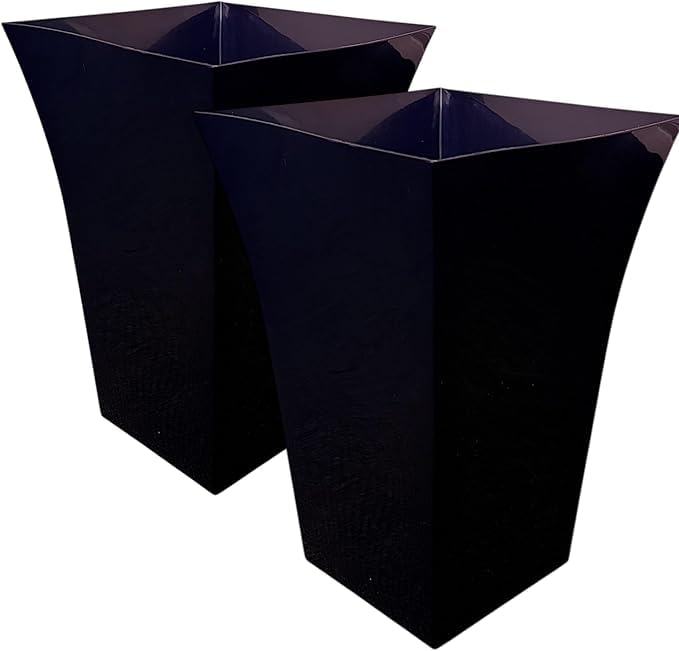 OptiProducts Tall Square Planter Pots (Set of 2) – Large Modern Indoor & Outdoor Plant Pots | Decorative Garden, Patio & Home Planters for Flowers, Shrubs & Small Trees (Black)