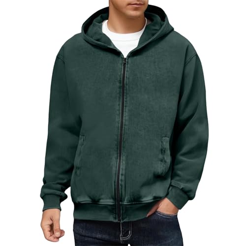 Mens Zip Up Acid Wash Hoodie Fleece Full Zipper Casual Oversize Sweatshirts Vintage Cotton Hooded Jeacket Shackets