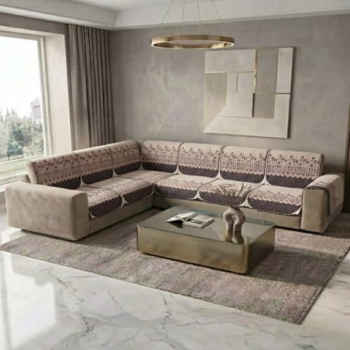 Image of L Shape Sofa Cover 3+2 Seater Pack of 14 (Coffee Aura)