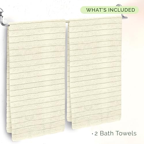Image of Elegant Comfort 100% Turkish Cotton Corduroy Ribbed Luxury Soft 2 Pack Bath Towels 27 x 54 Inch - Ultra Plush, Absorbent, Quick Dry, Hotel Spa Quality Towels for Bathroom Essentials, Ivory