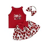 xiabingeang Summer Bee Ladybug 3PCS Skirt Outfits Infant Baby Girl Sleeveless Tank Tops A-Line Big Bowknot Skirts Headband (Red, 12-18 Months)