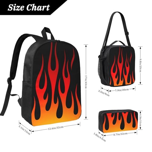 Retro Traditional Hot Rod Flames 3-Piece Backpack Set – Lightweight backpack, Insulated Lunch Bag & Pencil Case, Durable Oxford for Travel/Work4