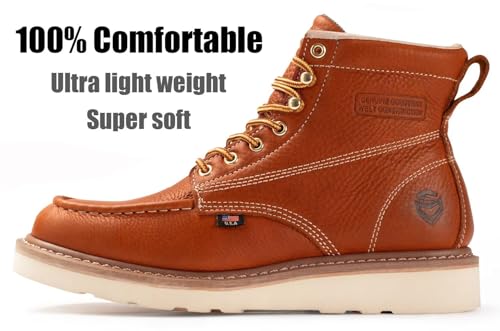 Image of SUREWAY 6 inch Wedge Moc Toe Work Boots for Men - Soft Toe, Premium Full-Grain Leather, Lightweight Work Boots /Shoes, Comfort Insole, Superior Oil /Slip Resistant, Real Goodyear, EH Rated Industrial