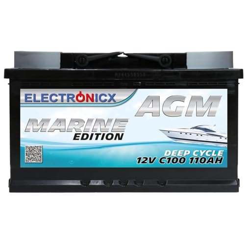 Batería AGM 110Ah 12V de Ciclo Profundo – Sin Mantenimiento, Ideal para Barco, Coche, Caravana, Energía Solar y Sistemas Off Grid