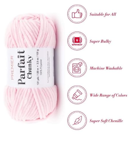 Image of Premier Yarns Parfait Chunky Chenille Yarn 3.5 Oz 6 Super Bulky Weight 3 Pack Bundle with Bella's Stitch Place Holders (Ballet Pink)