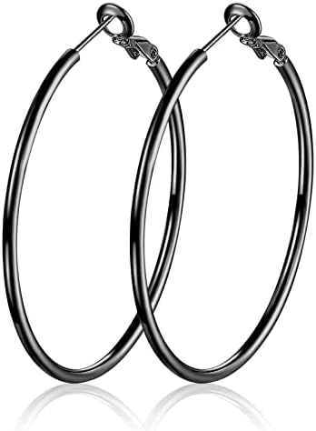 Silver Hoops Earrings for Women, Sterling Silver Huggie Hinged Hoops Silver Thin Large Hypoallergenic Big Hoops Earrings Jewelry for Girls ( Size: 30/40/50/60mm)