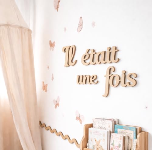 Solenzo Décoration murale en bois “Il était une fois” – Lettres décoratives chambre bébé/enfant – Style naturel et poétique – Fabrication...