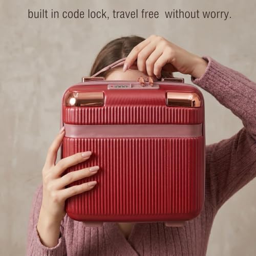 Image of Cosmetic Bag Case Travel Hand Luggage Small Portable Carrying Suitcase Makeup Case for Women Organizer Box Vanity Mini Suitcase (Red)