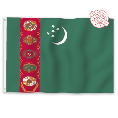 Drapeau Turkmène double face indéchirable avec oeillets pour éviter l'usure au vent